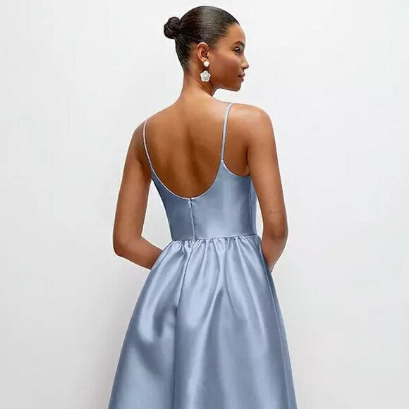 Scoop Neck Drop Basque Skirt Satin Maxi Dress with Pockets - Picture 3 of 5